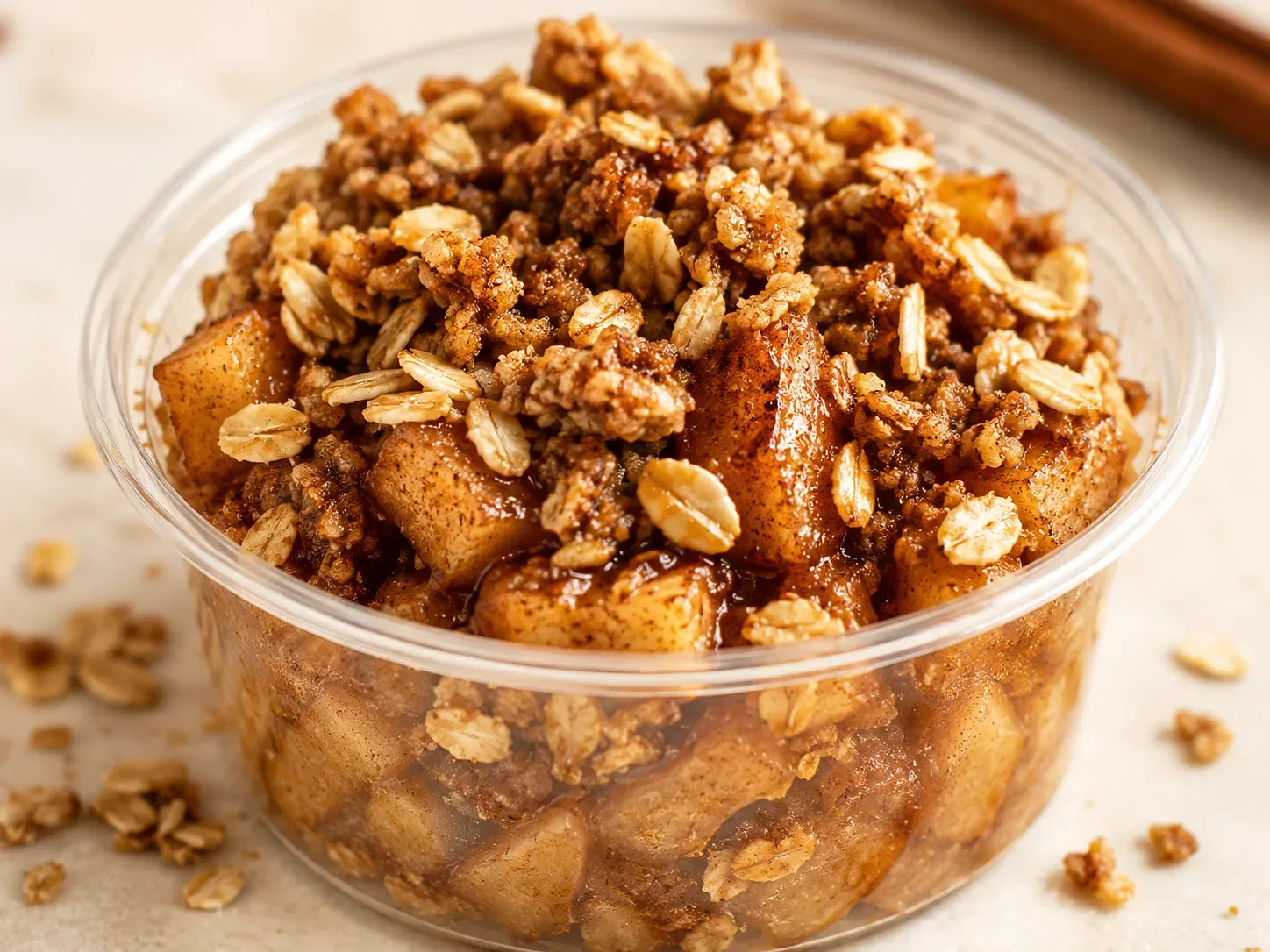 Baked Apple with cinnamon oat topping.