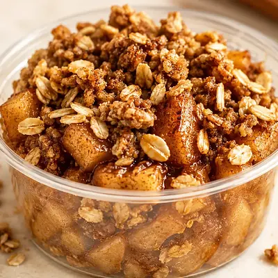 Baked Apple with cinnamon oat topping.